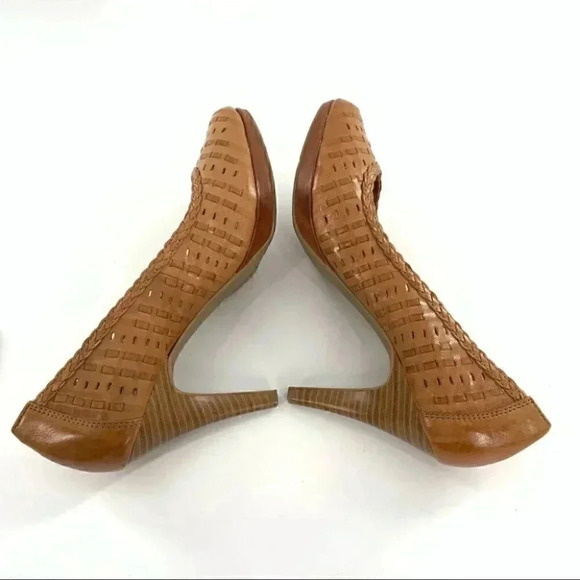Andrew Geller girly womens heels size 7.5 tan leather woven platforms - Picture 6 of 12